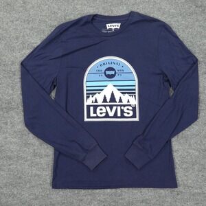 Levis Shirt Mens Medium Navy Long Sleeve Graphic Mountain Logo Original 1873
